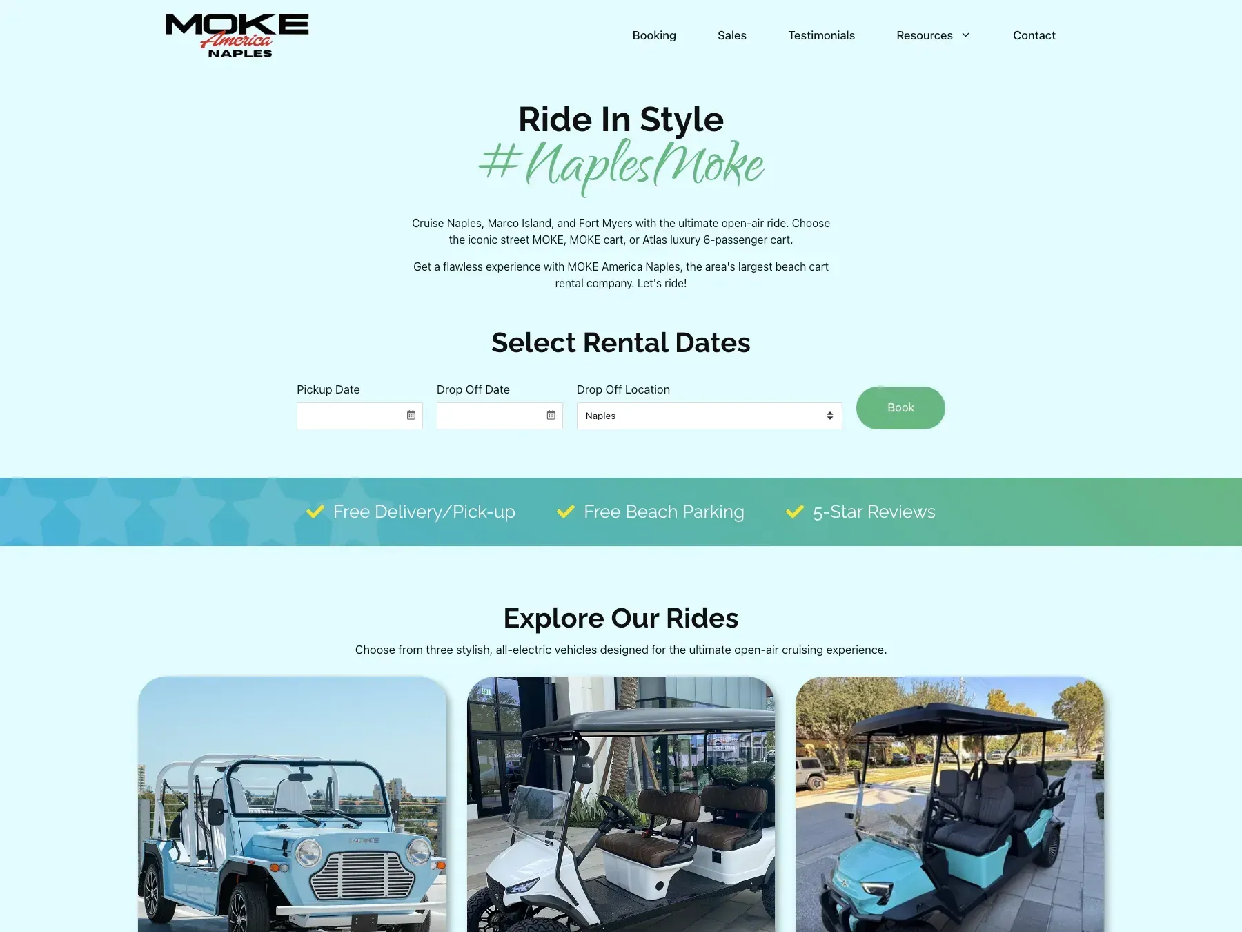 Moke America Naples vehicle rental homepage