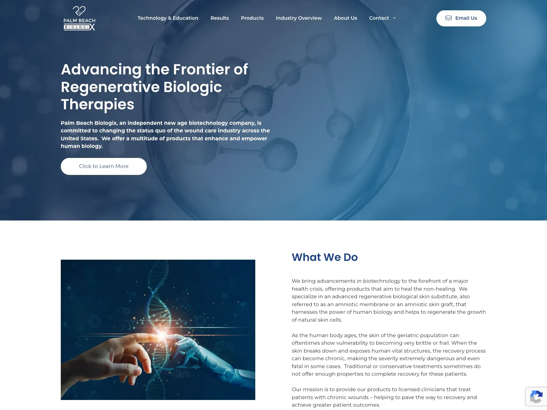Palm Beach Biologix wound care marketing site homepage