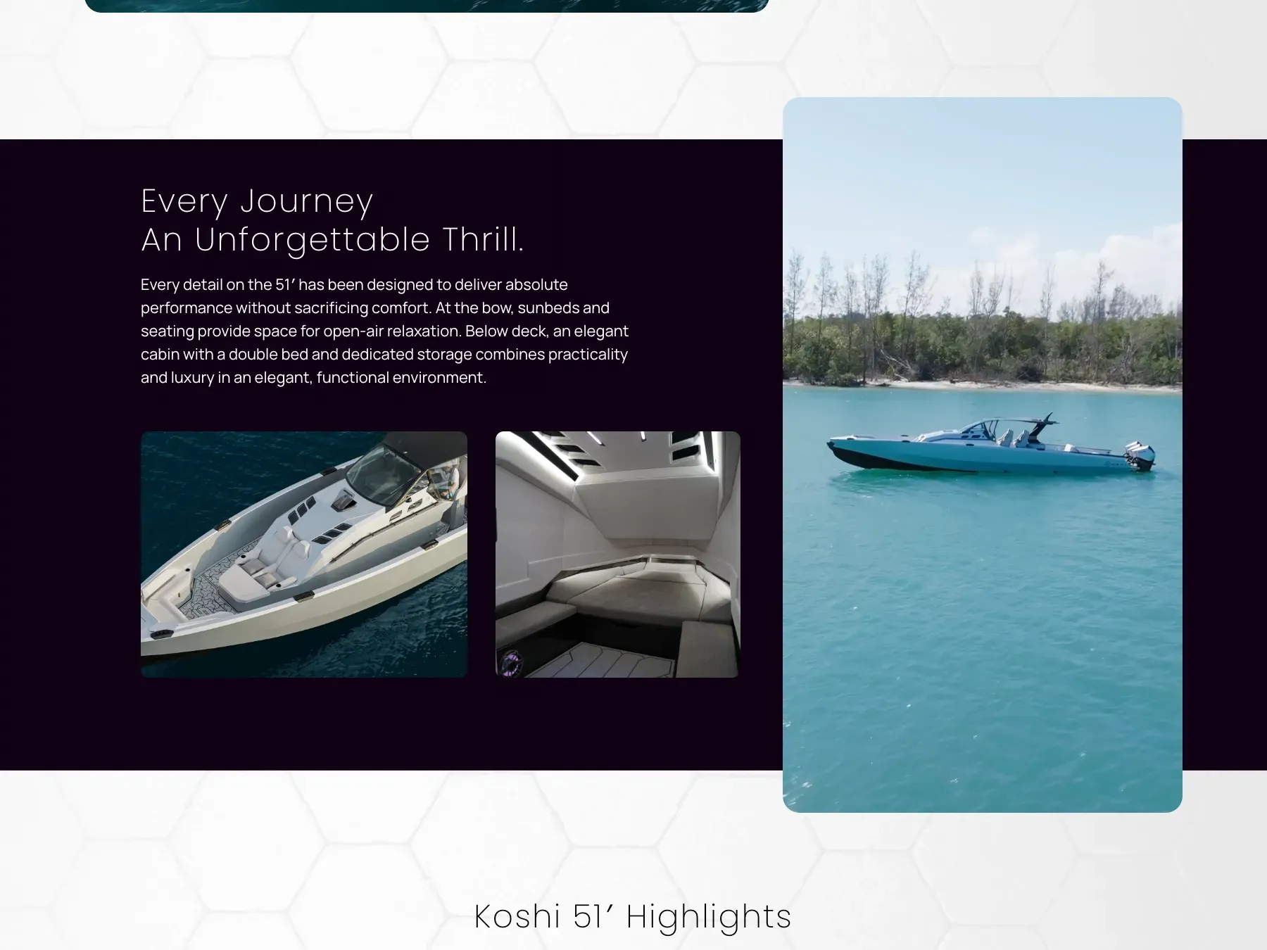 Vice Marine Koshi 51 product page showing the boat's full specifications and imagery